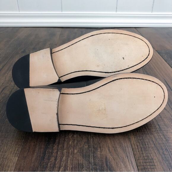 Joie Nappa Leather Loafer Moc Toe Gold Bit Detail Preppy "Laila" Size 5 Black - Picture 10 of 12